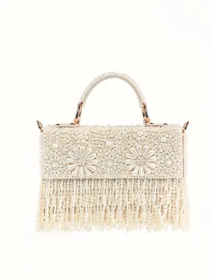 Nasrin Ivory Embellished Box Bag