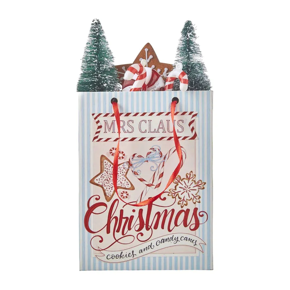 Ornament Mrs. Claus Christmas Shopping Bag 7.75"