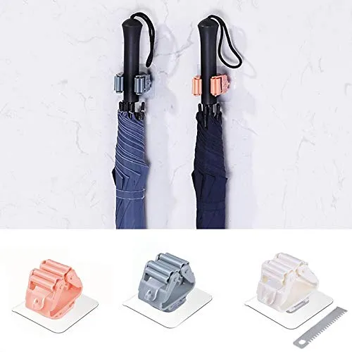Pack of 3 Wall Mounted Stick Handle Mop And Broom Hook Holder Organiser With Glue Sticker (Random)
