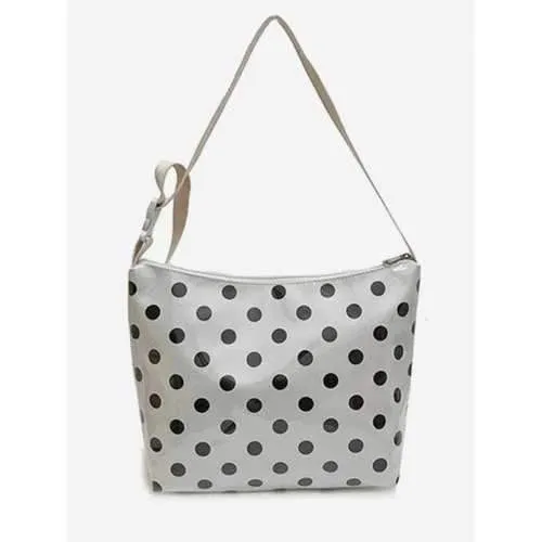 Polka Dot Chic Outdoor Shopping Crossbody Bag - White