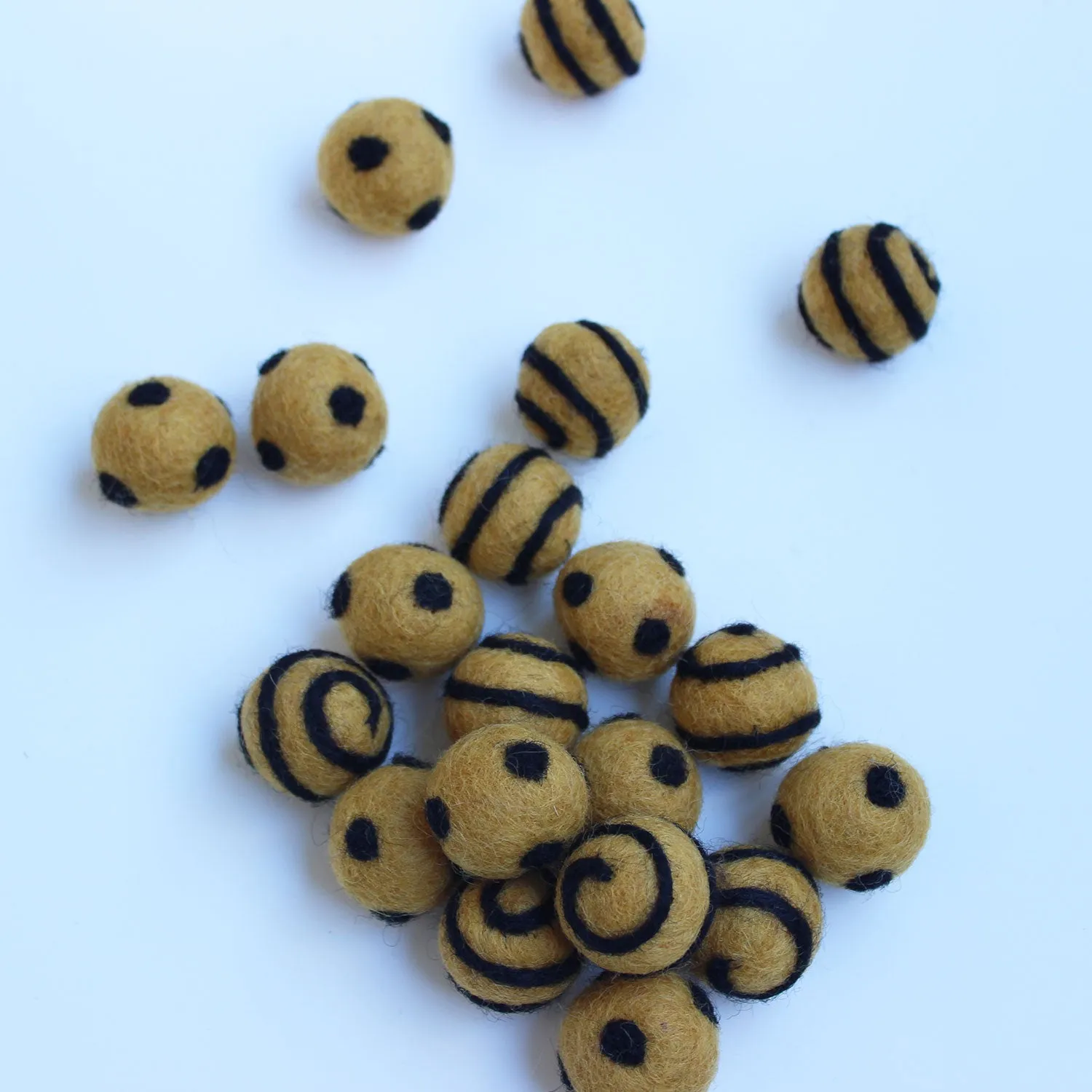 Polka Dot Swirl Felt Balls Black On Gold