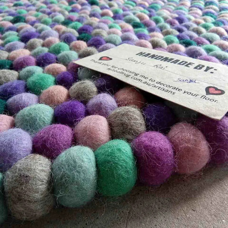 Purple Mint Felt Ball Rug