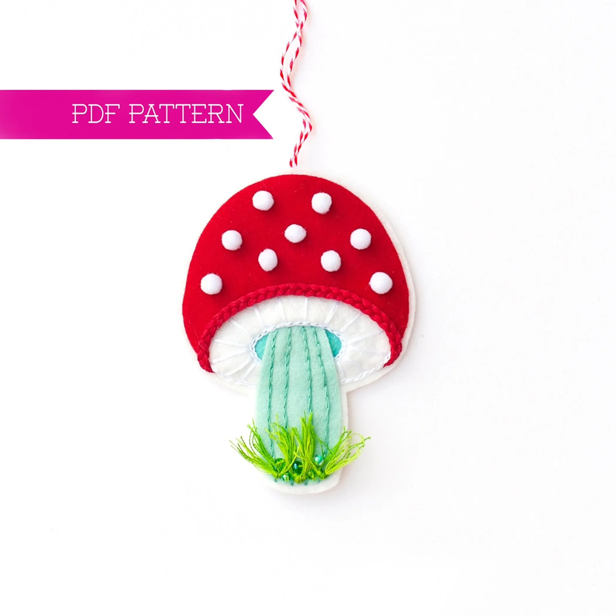Red Cutie Mushroom Wool Felt Ornament PDF Pattern