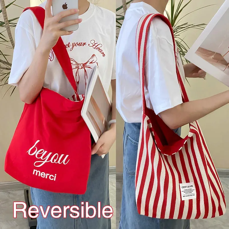 Reversible Stripe Canvas Shoulder Bag