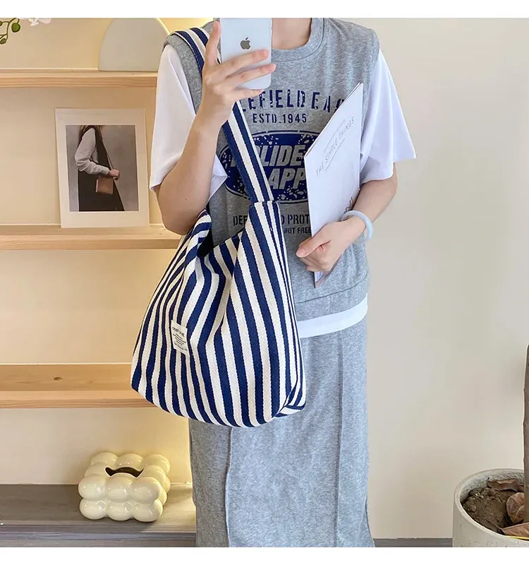 Reversible Stripe Canvas Shoulder Bag