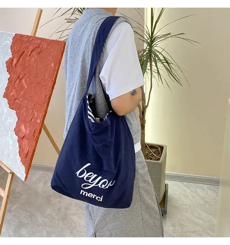 Reversible Stripe Canvas Shoulder Bag