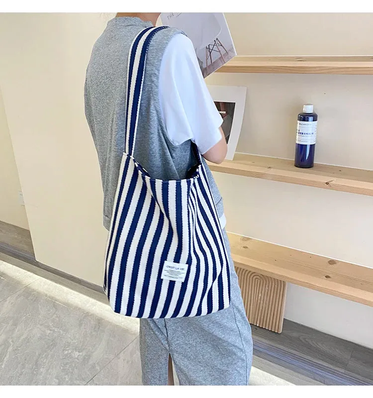 Reversible Stripe Canvas Shoulder Bag