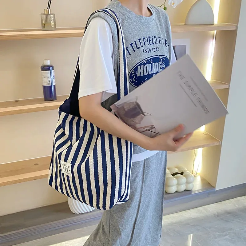Reversible Stripe Canvas Shoulder Bag