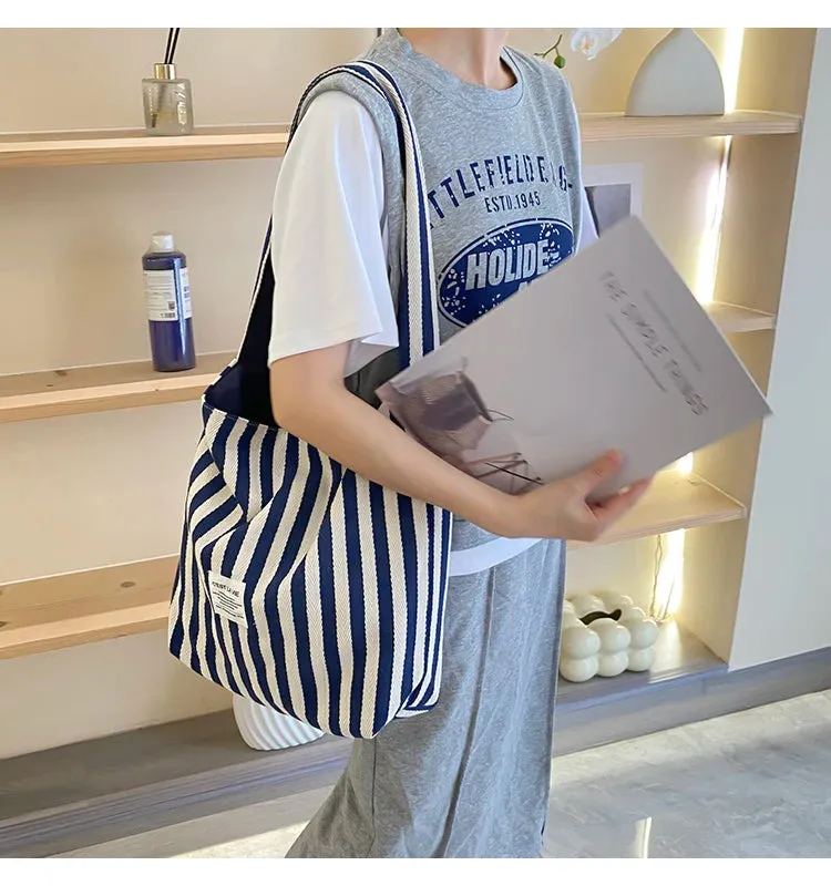 Reversible Stripe Canvas Shoulder Bag