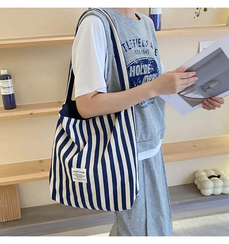 Reversible Stripe Canvas Shoulder Bag