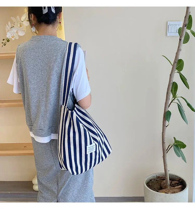 Reversible Stripe Canvas Shoulder Bag
