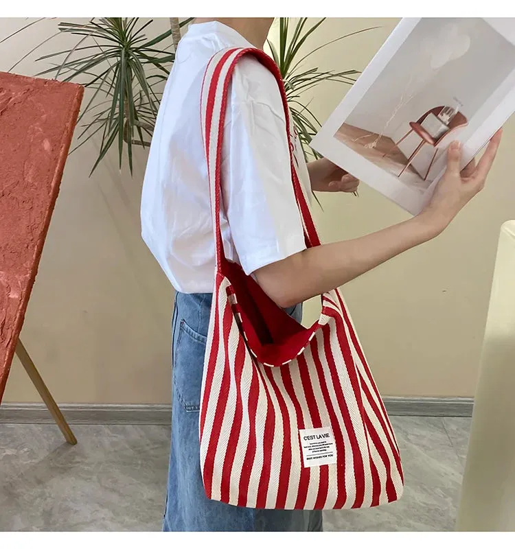 Reversible Stripe Canvas Shoulder Bag