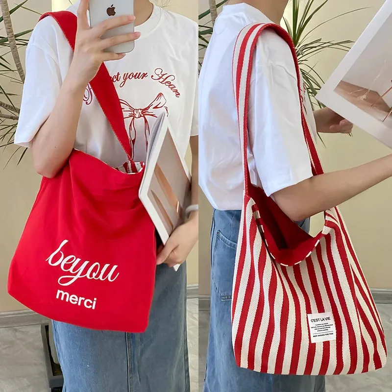 Reversible Stripe Canvas Shoulder Bag