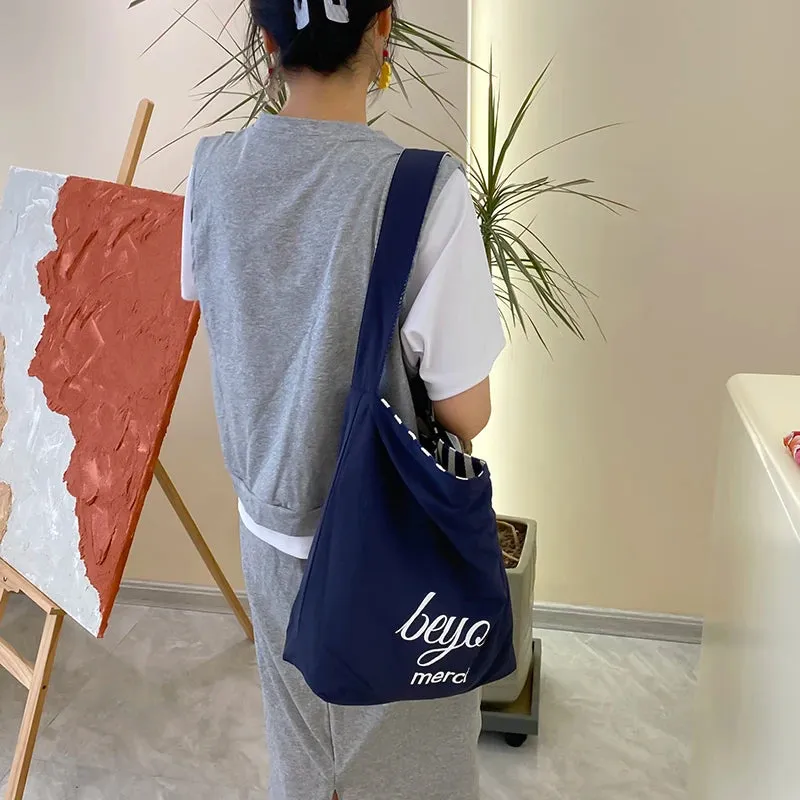 Reversible Stripe Canvas Shoulder Bag
