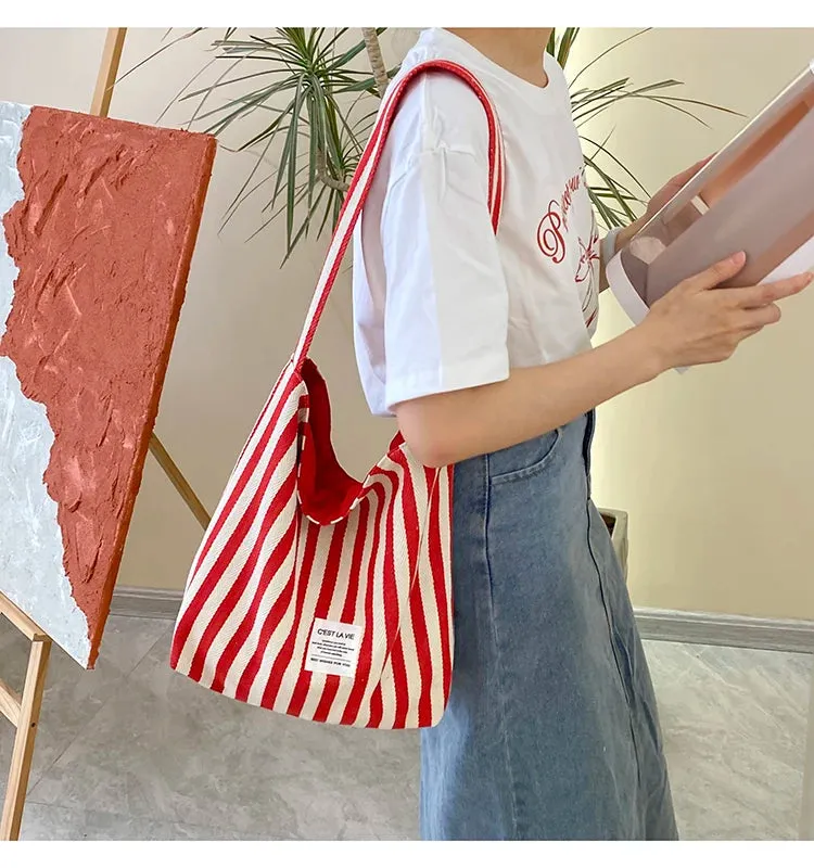 Reversible Stripe Canvas Shoulder Bag