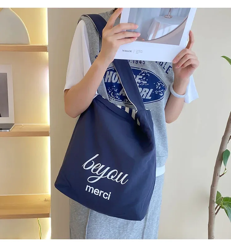 Reversible Stripe Canvas Shoulder Bag