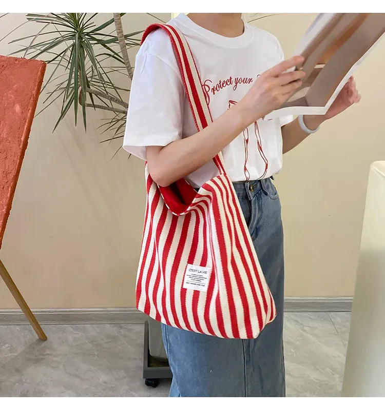 Reversible Stripe Canvas Shoulder Bag