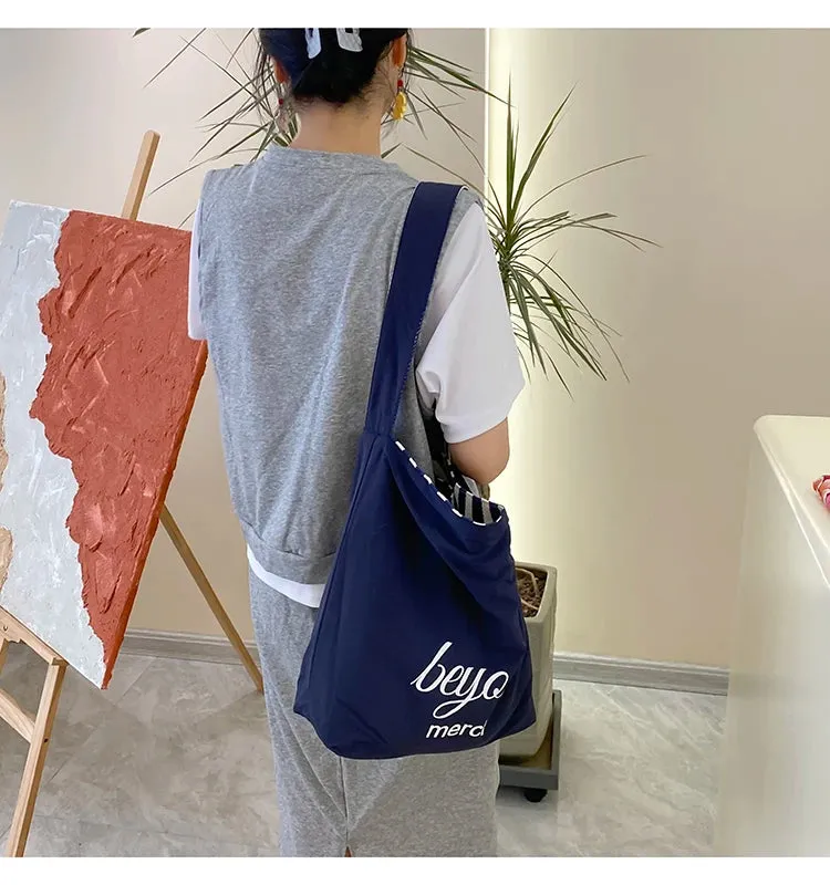 Reversible Stripe Canvas Shoulder Bag