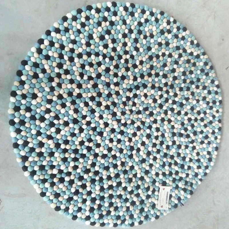 Rockpool Blue Felt Ball Rug