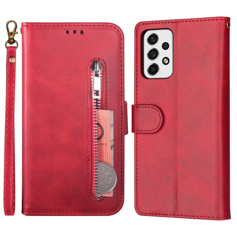 Samsung Galaxy A33 5G Leather Case Flip Cover with Zipper - Red