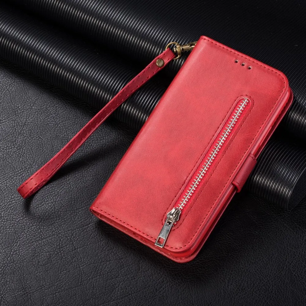 Samsung Galaxy A33 5G Leather Case Flip Cover with Zipper - Red