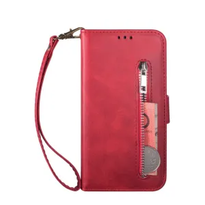 Samsung Galaxy A33 5G Leather Case Flip Cover with Zipper - Red