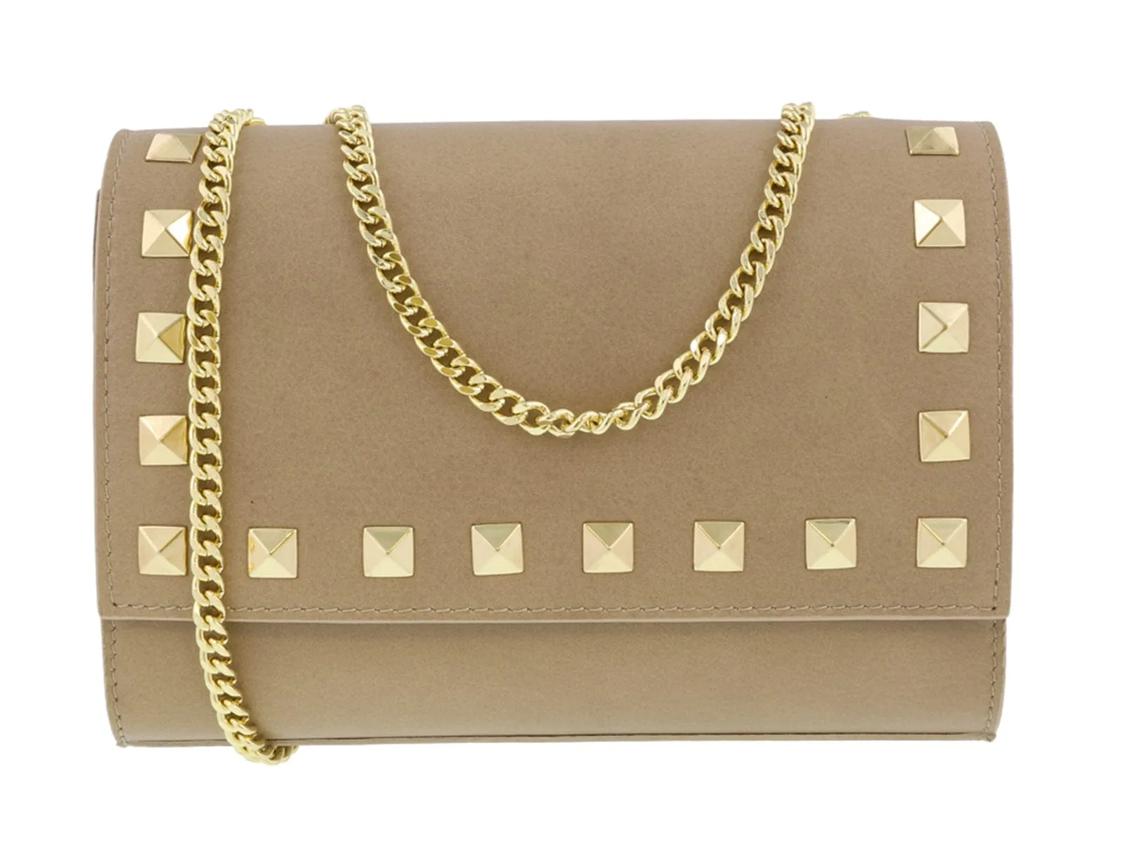 Scheilan  Camel Leather Studded Flap  Shoulder Bag