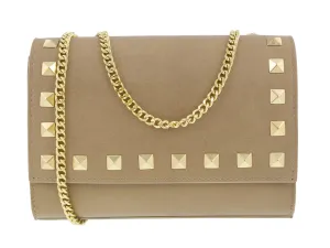 Scheilan  Camel Leather Studded Flap  Shoulder Bag