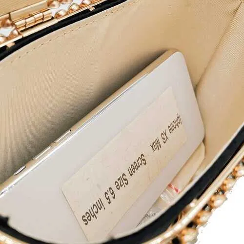Shinny Studded Pearl Clasp Basket Style Evening Clutch Bag