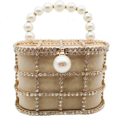 Shinny Studded Pearl Clasp Basket Style Evening Clutch Bag