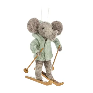 Skiing Elephant Felted Ornament