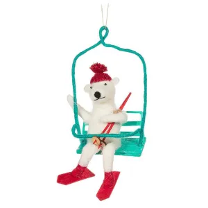 Skiing Polar Bear on Chairlift Felt Ornament