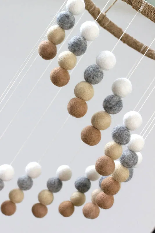 Spiral Felt Ball Mobile- Tan, Almond, Gray, White