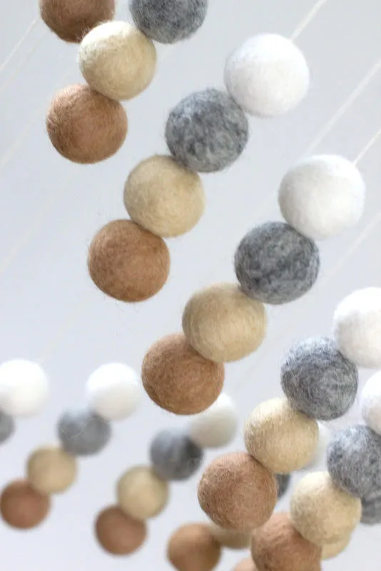 Spiral Felt Ball Mobile- Tan, Almond, Gray, White