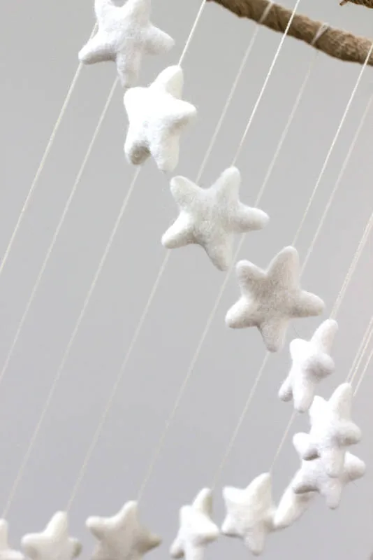Spiral Felt Star Mobile- White