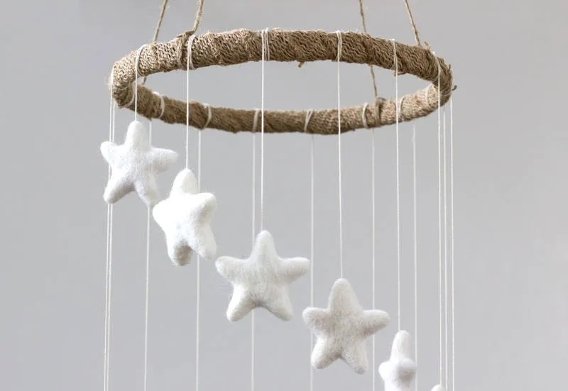 Spiral Felt Star Mobile- White