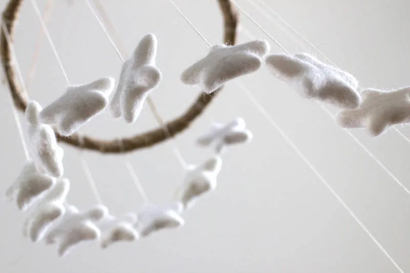 Spiral Felt Star Mobile- White