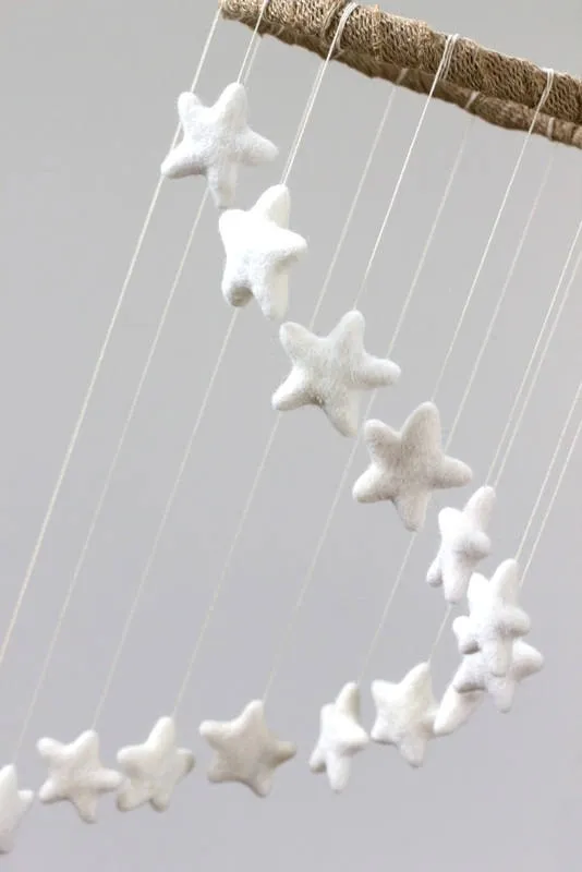 Spiral Felt Star Mobile- White