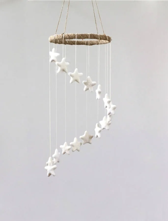 Spiral Felt Star Mobile- White