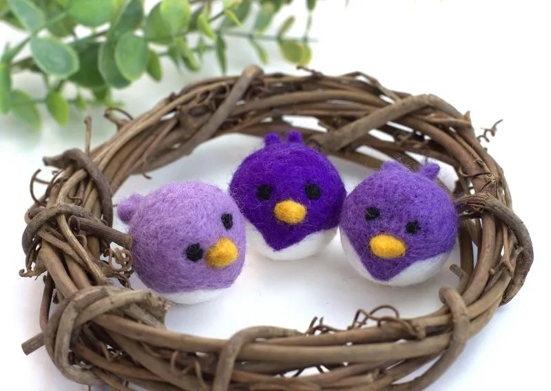 Spring Bird Chick Felt Shapes- SET OF 3 or 6- Purple Lavender