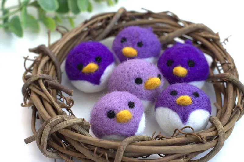 Spring Bird Chick Felt Shapes- SET OF 3 or 6- Purple Lavender