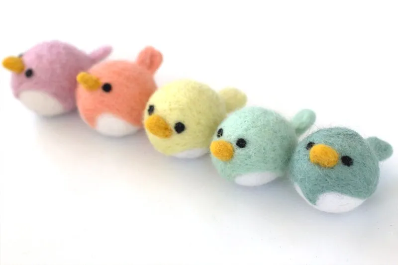 Spring Bird Chick Felt Shapes- SET OF 5- Pastel Colors