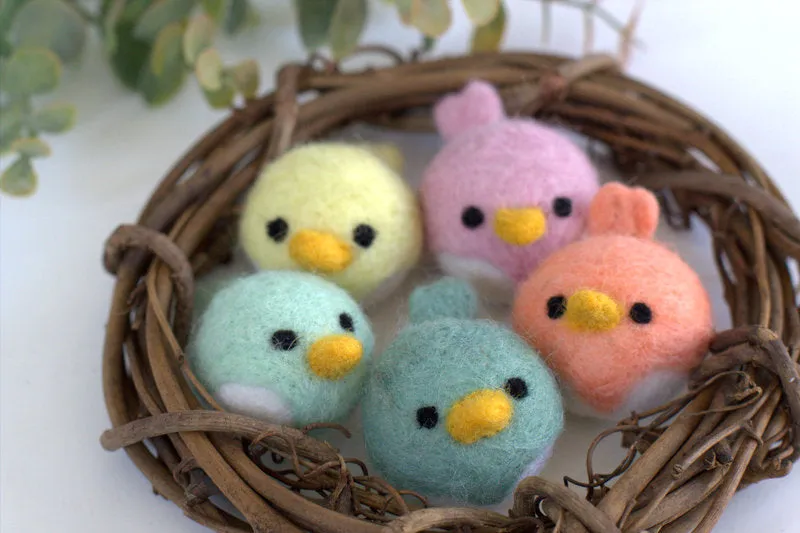 Spring Bird Chick Felt Shapes- SET OF 5- Pastel Colors