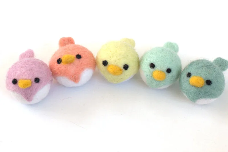 Spring Bird Chick Felt Shapes- SET OF 5- Pastel Colors