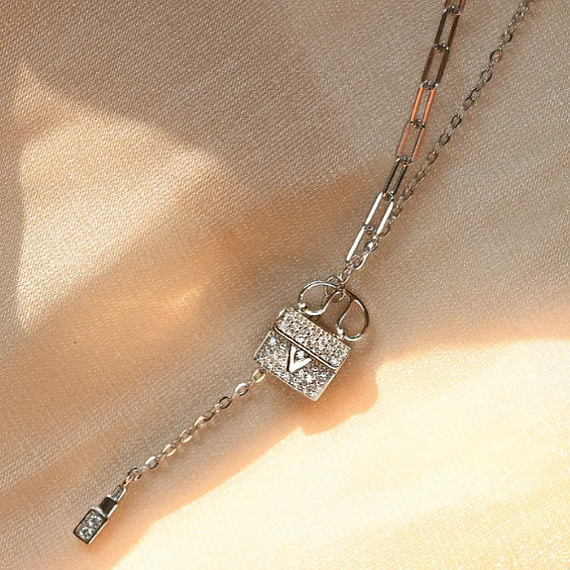 Sterling Silver Diamond-Studded Bag Necklace