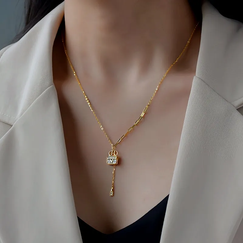 Sterling Silver Diamond-Studded Bag Necklace