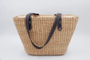 straw tote bag with leather handles