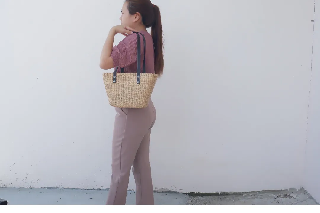 straw tote bag with leather handles