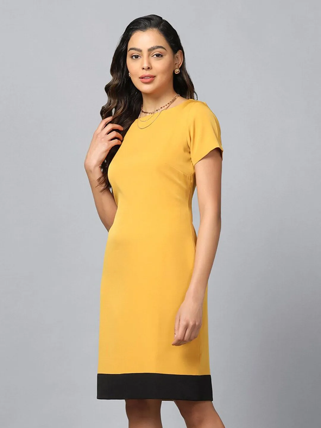 Stretch Sheath Dress- Mustard