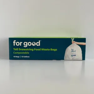 Tall Drawstring Food Waste Bags - Compostable, 13 Gallons, 15 Bags